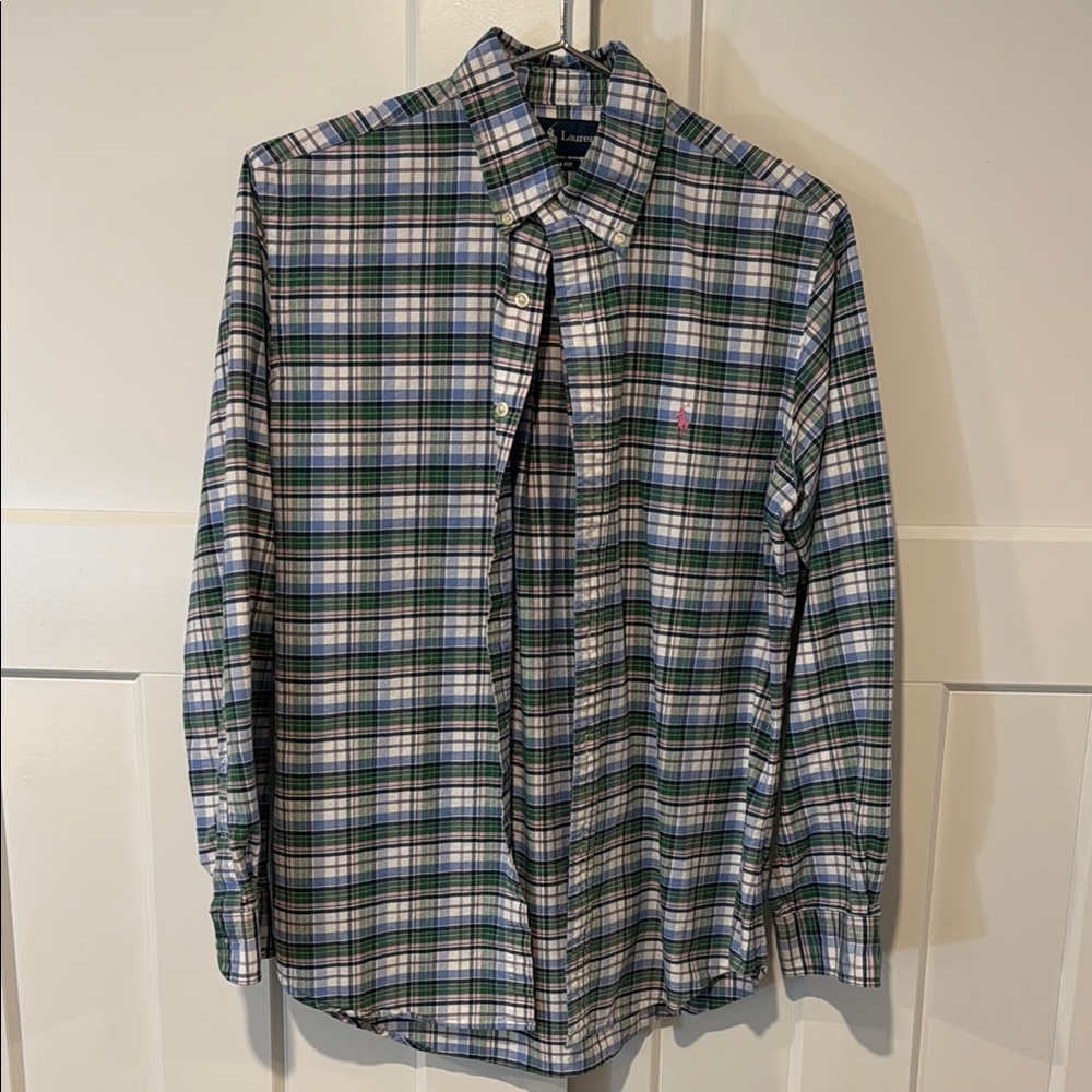 Ralph Lauren Green and White Casual Button Down Shirt